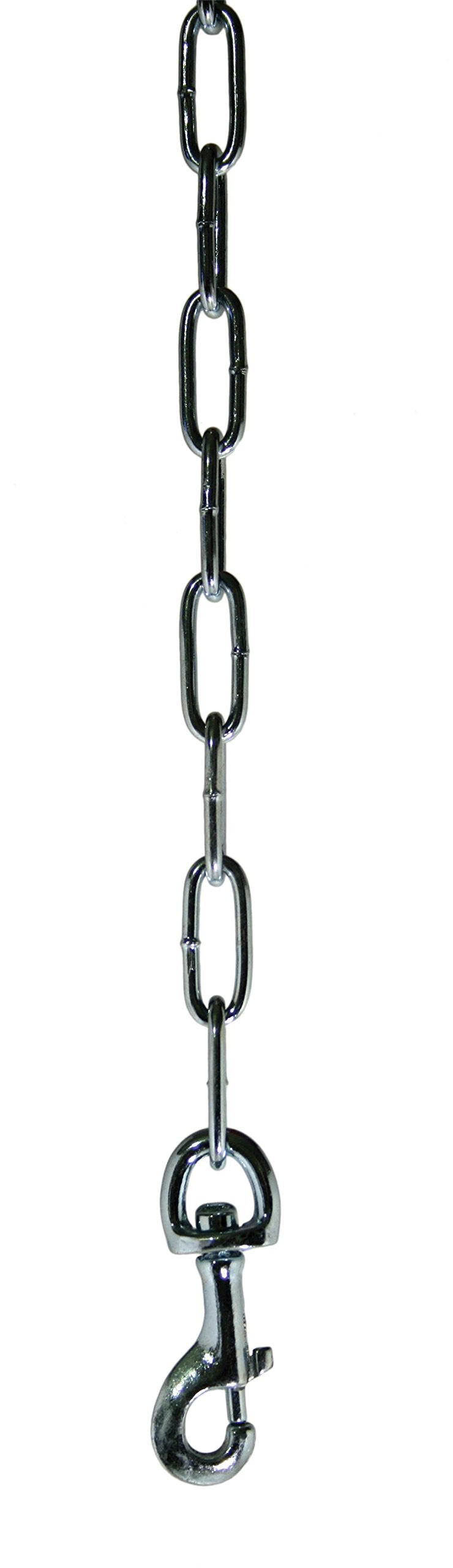 Close-up of zinc-plated welded oval links on Prevue 2117 tie-out chain for strength