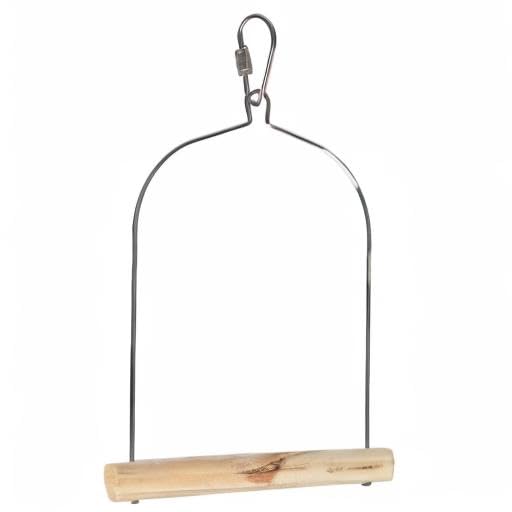 Prevue Birdie Basics swing close-up; natural wood and safe play space for birds.