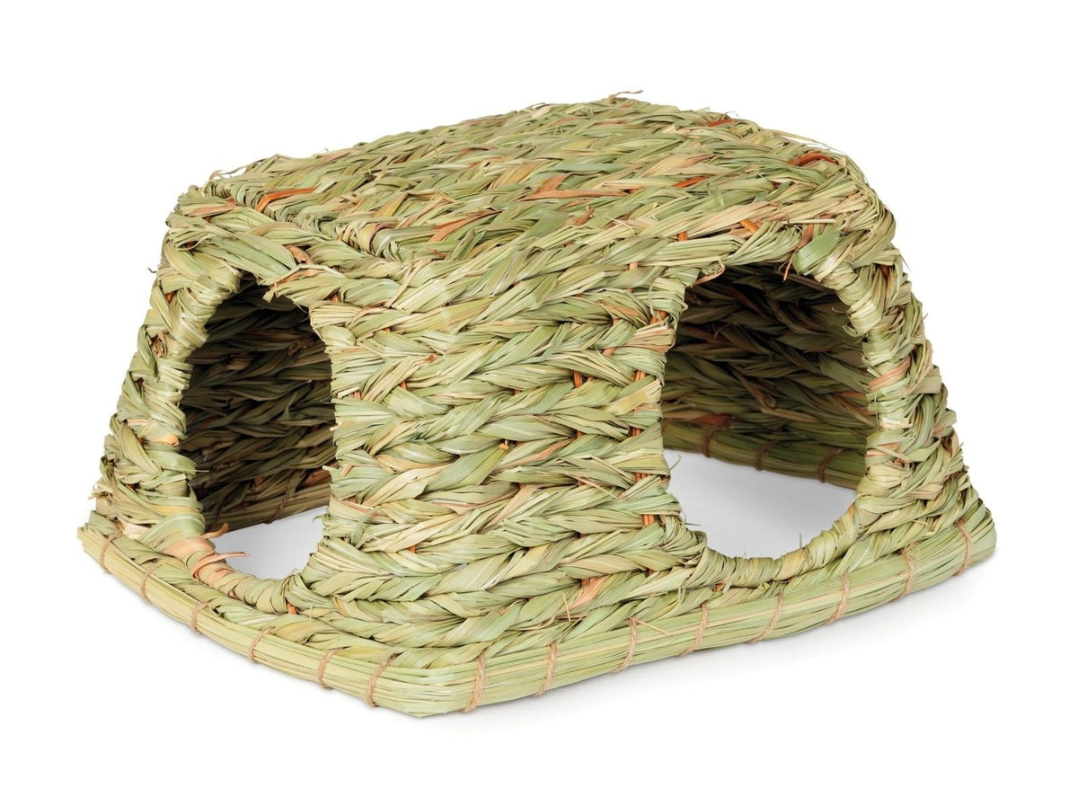 Prevue Hendryx Nature's Hideaway grass hut toy side view promotes nesting.