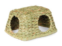 Prevue Hendryx Nature's Hideaway grass hut toy side view promotes nesting.