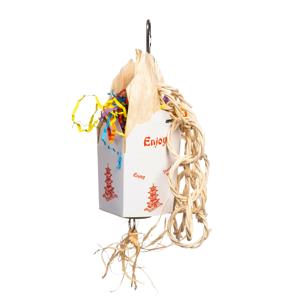Prevue Pet Products Takeout toy carton closed invites foraging exploration for small to medium birds.