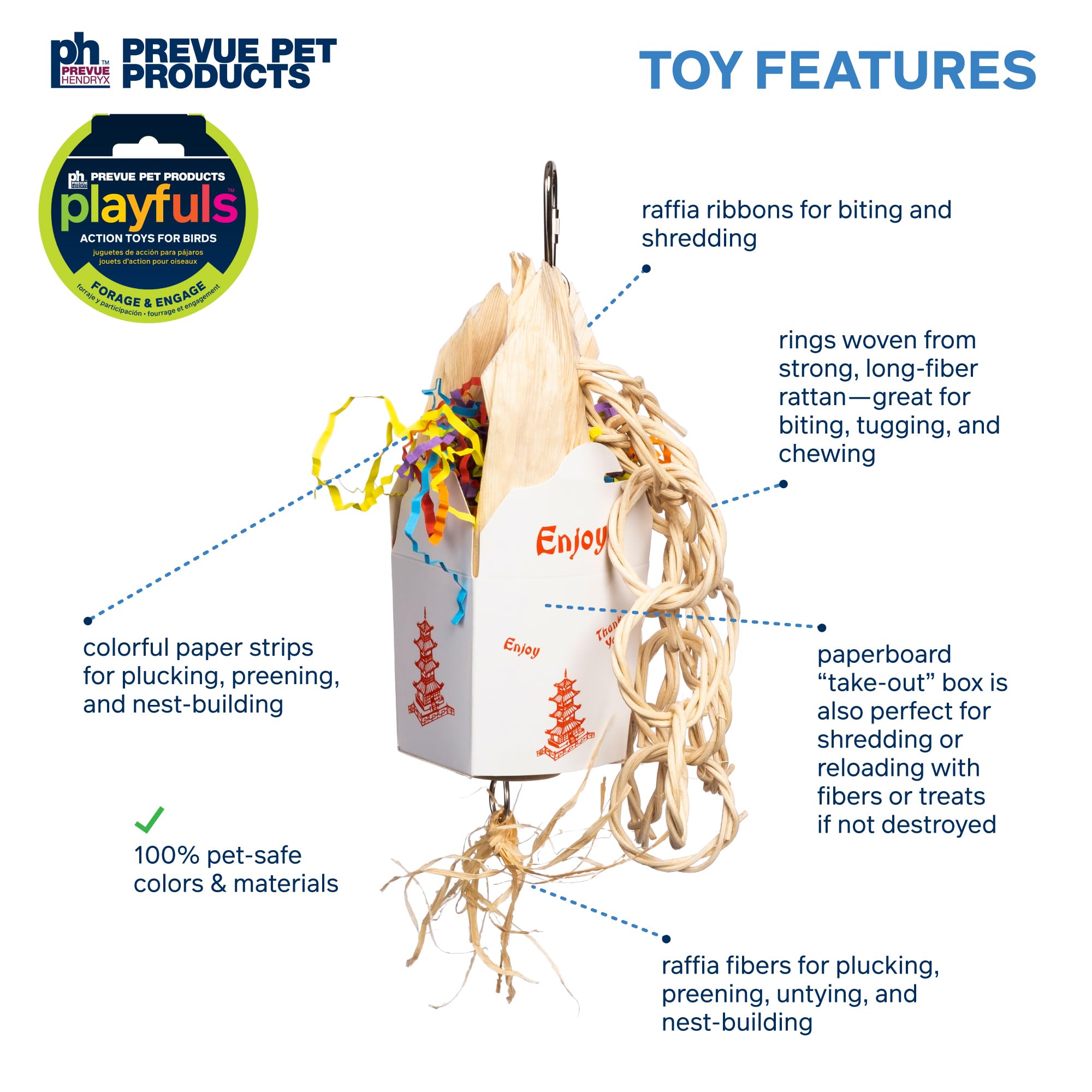 Prevue Pet Products Takeout toy paper strips provide foraging textures that spark mental stimulation.