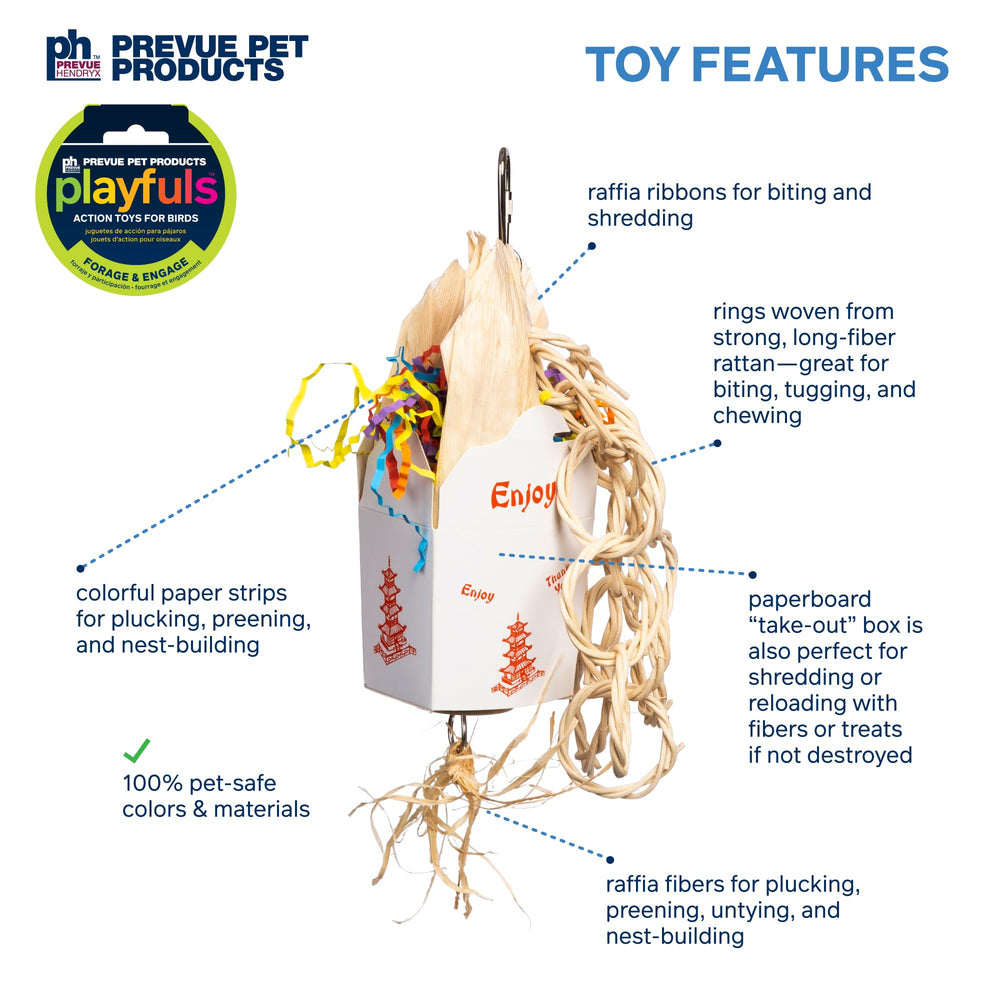 Prevue Pet Products Takeout toy paper strips provide foraging textures that spark mental stimulation.