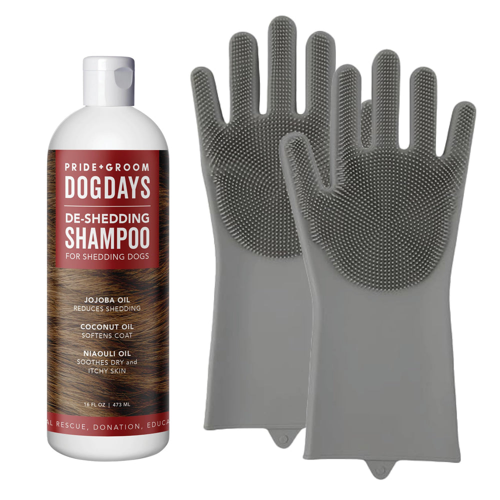 PRIDE AND GROOM DogDays Scrub Kit shampoo bottle with natural ingredients for gentle cleansing.