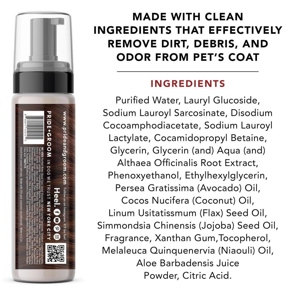 Pride and Groom Mane Tame-foam-made-in-usa highlights safe ingredients for sensitive coats.