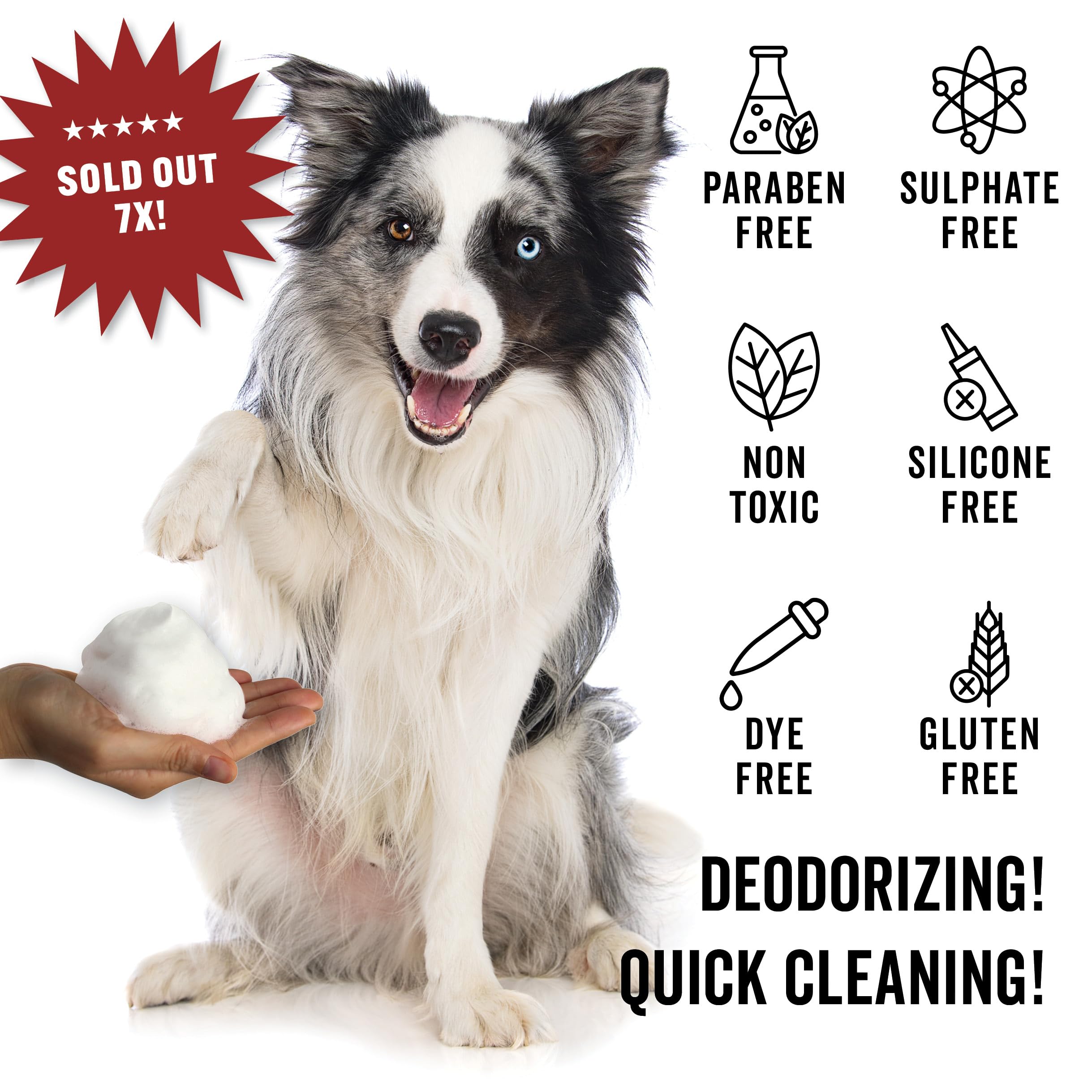 Pride and Groom Mane Tame deep-clean action lifts dirt without water.