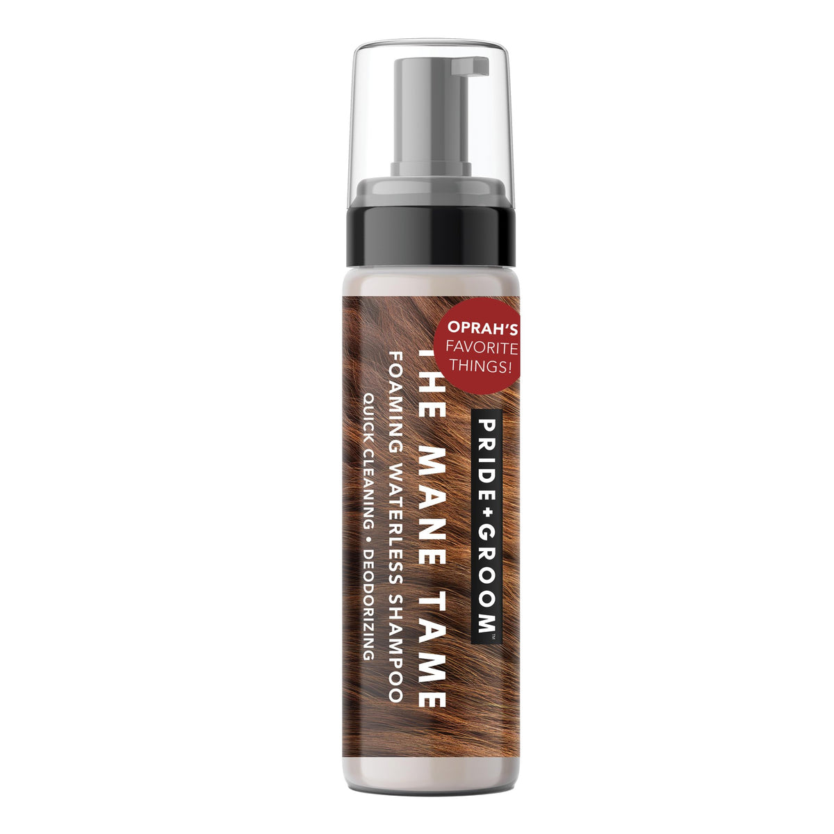 Pride and Groom Mane Tame foam-pump enables quick waterless refresh for dogs and cats.