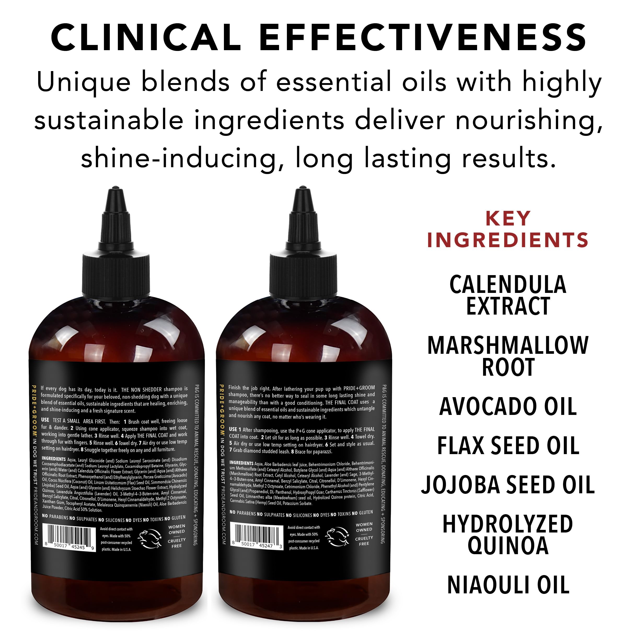 PRIDE AND GROOM natural ingredients including coconut oil and lavender nourish coat.
