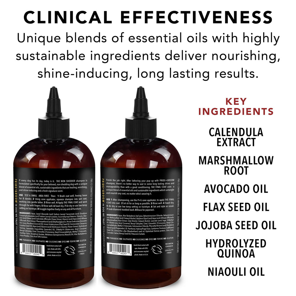 PRIDE AND GROOM natural ingredients including coconut oil and lavender nourish coat.