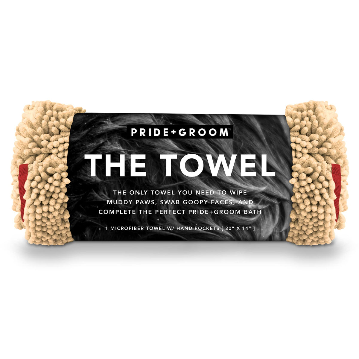 PRIDE AND GROOM The Towel showing thick soft microfiber for gentle post-bath drying.