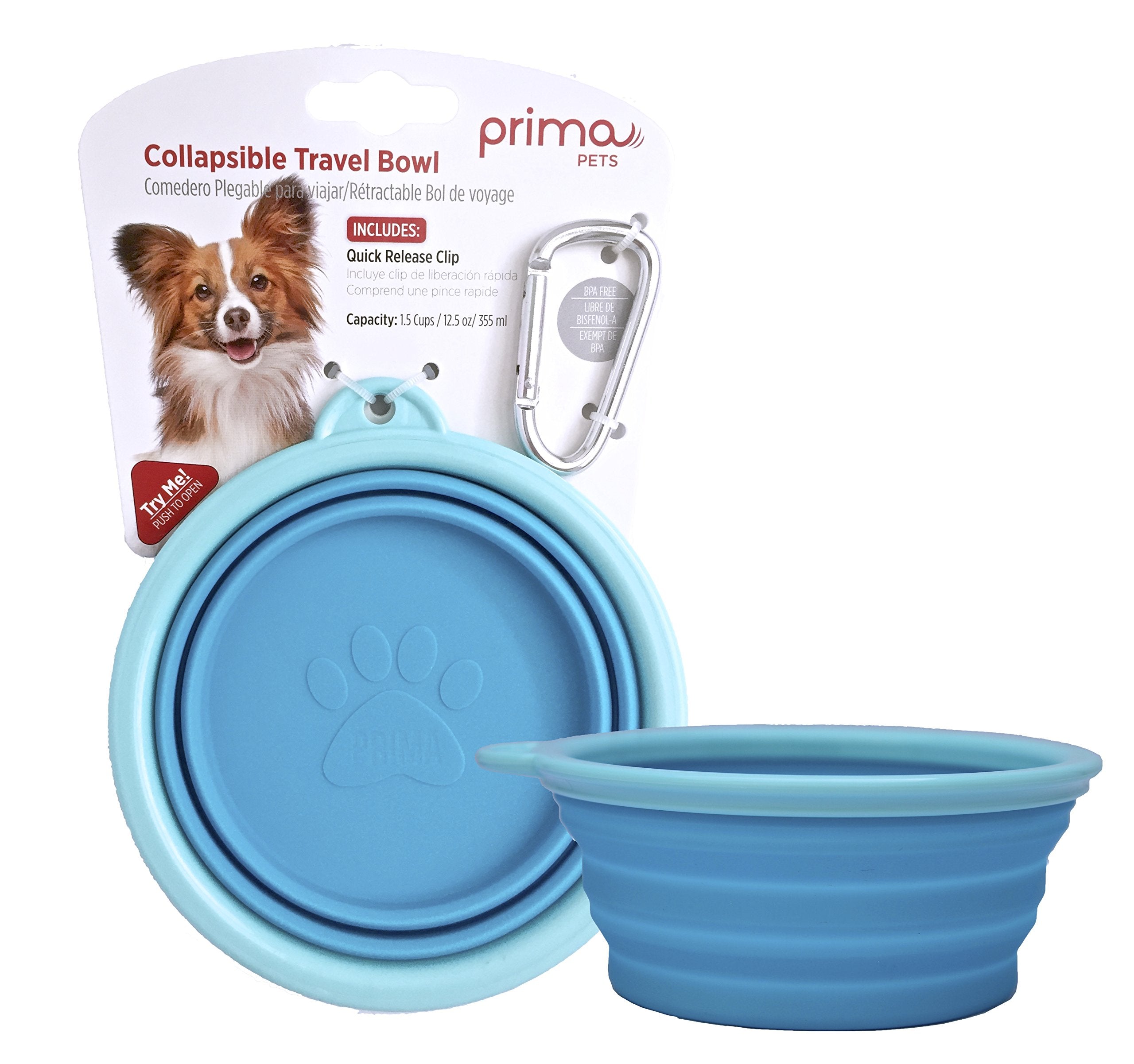 Prima Pets collapsible dog bowl aqua open for travel use and hydration