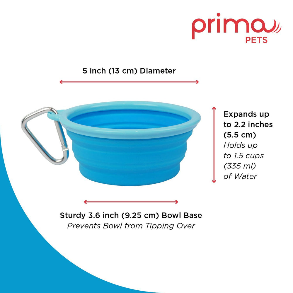 Prima Pets collapsible bowl folded in pocket for portability