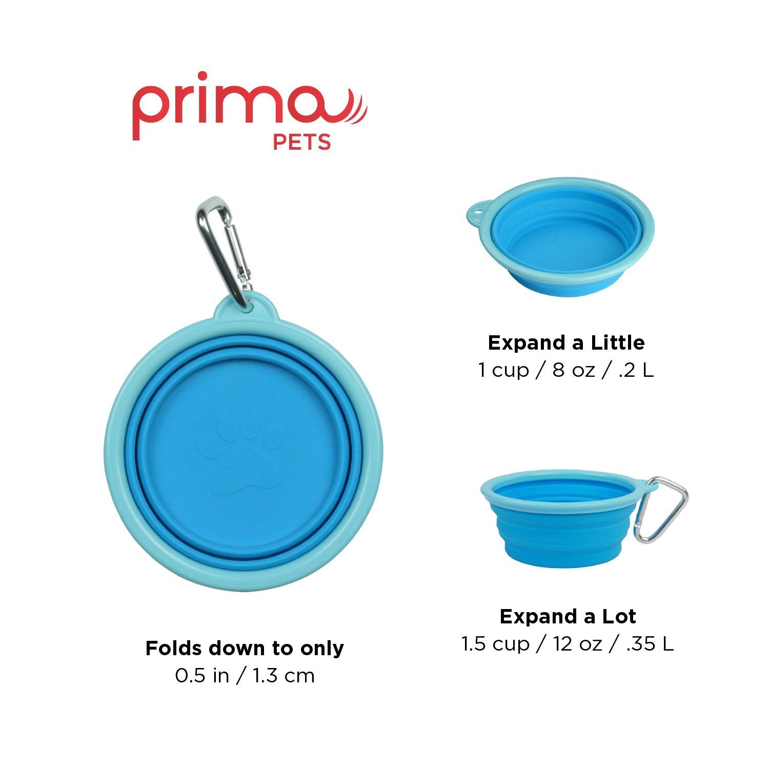Prima Pets travel bowl shown as top-rack dishwasher safe for easy cleaning