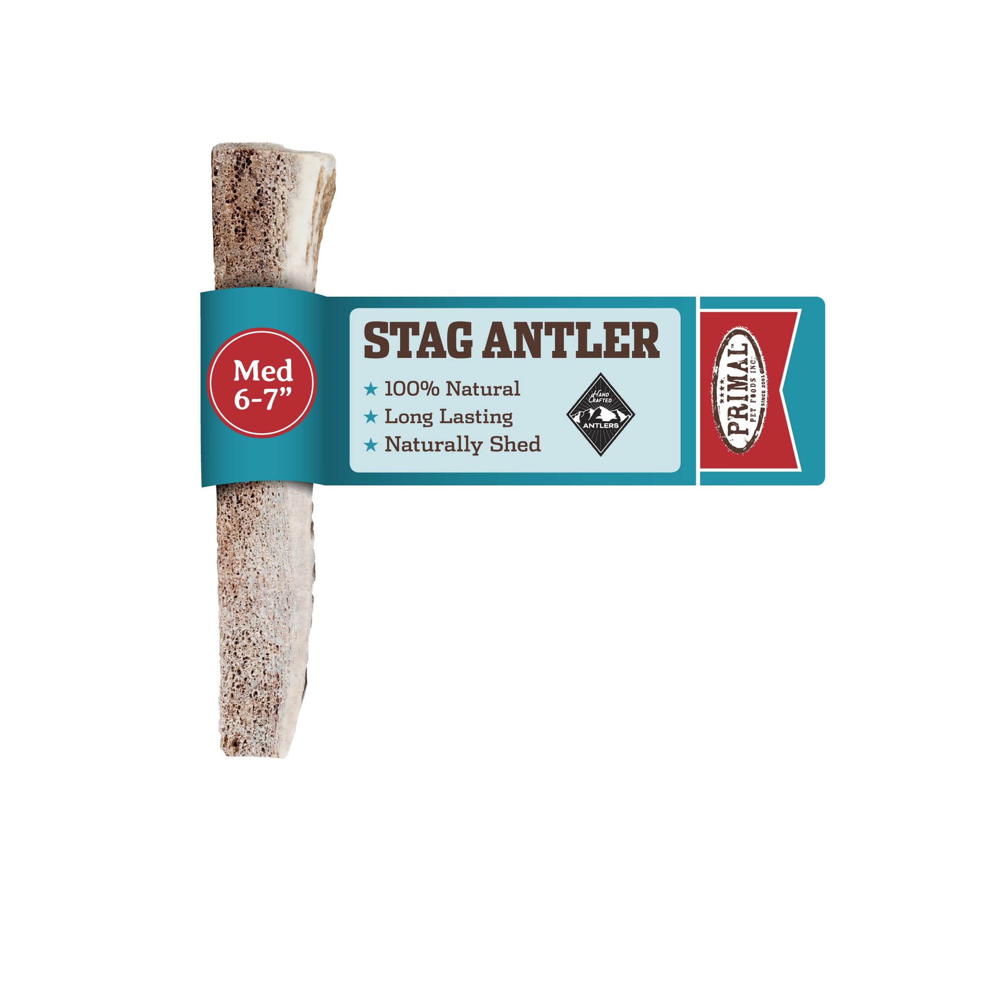 Primal Antlers for Dogs grade A split closeup shows durable natural chew for aggressive chewers.