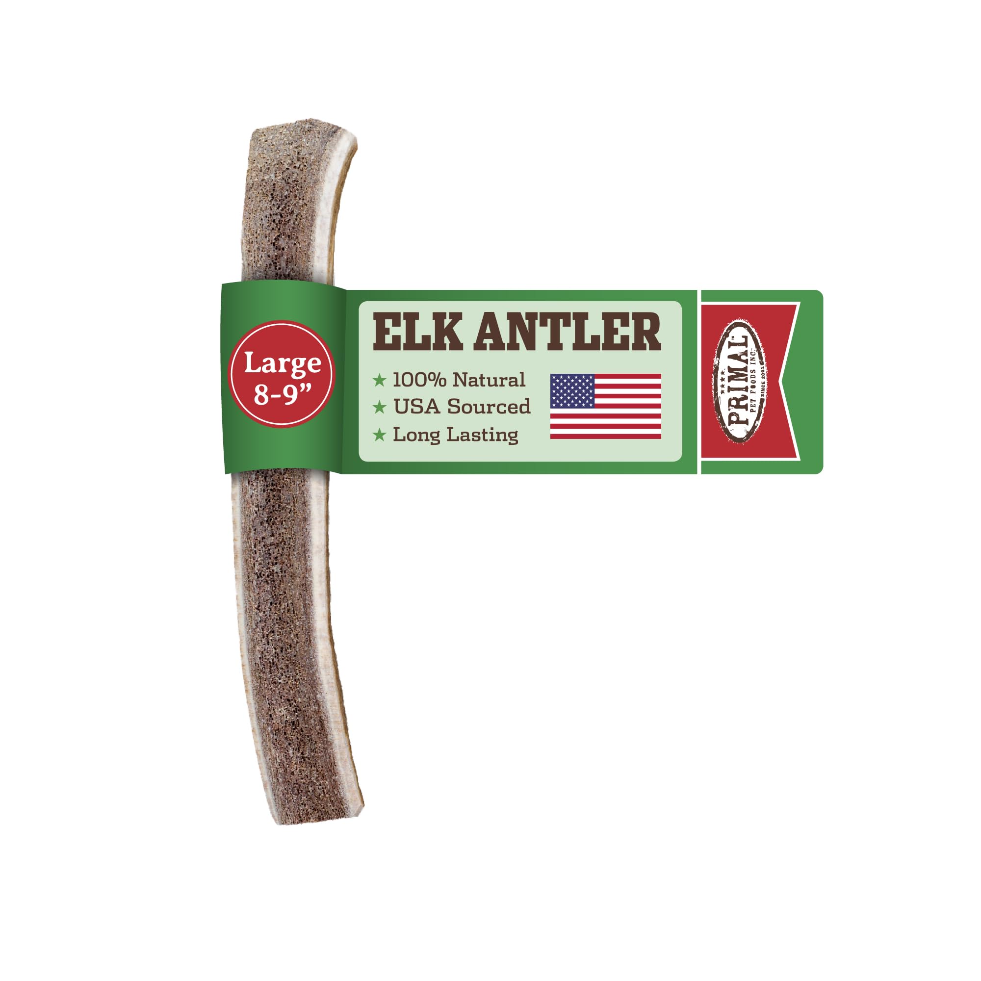Primal Antlers for Dogs close-up of split elk antler promoting safe, natural chewing.