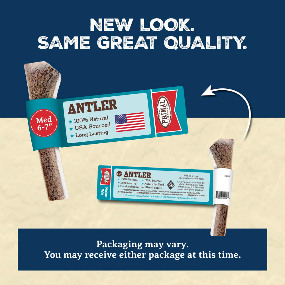 Primal Antlers for Dogs color and texture variation closeup shows natural diversity.