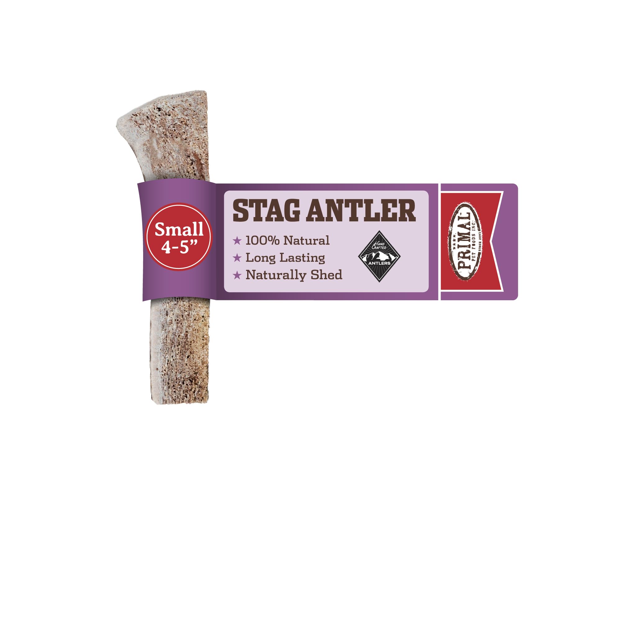 Primal Antlers split-stag small-dog-15lb close-up texture for long-lasting chew