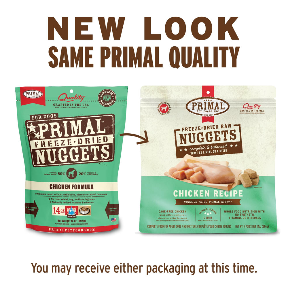 Primal Freeze Dried Nuggets chicken-nuggets close-up showcases protein-rich, grain-free formula.