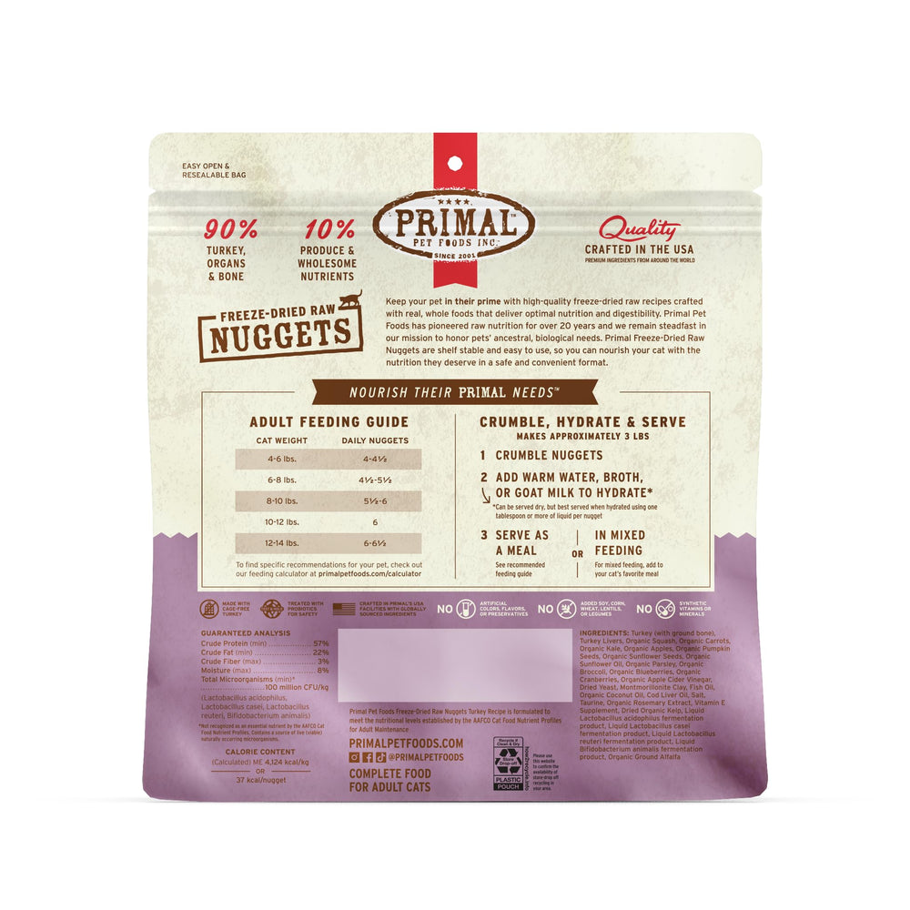 Portion guide showing 3-4 nuggets per ounce for feeding planning.