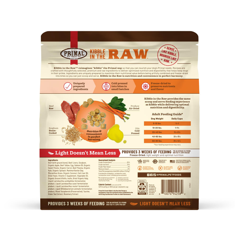 Primal Pet Foods Kibble in The Raw dog-bowl served for stress-free meals.