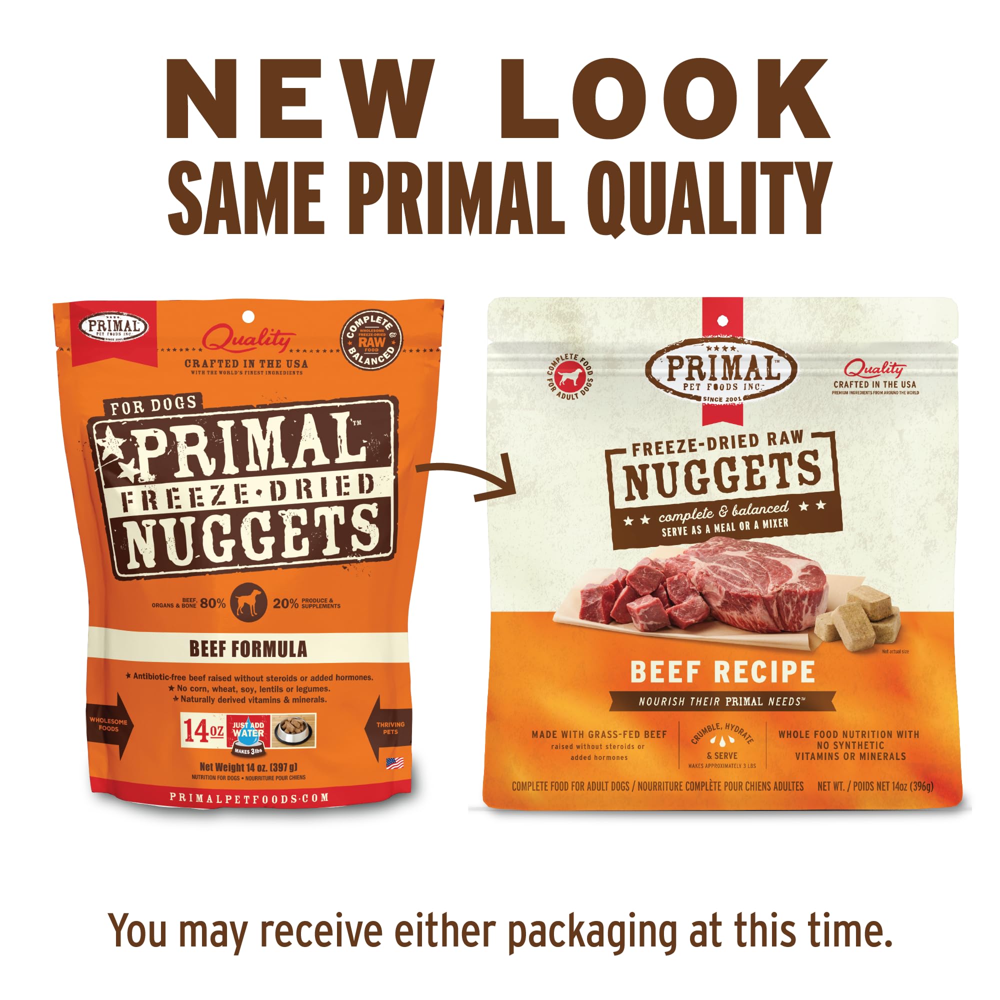 Primal Pet Foods beef nuggets closeup showing texture