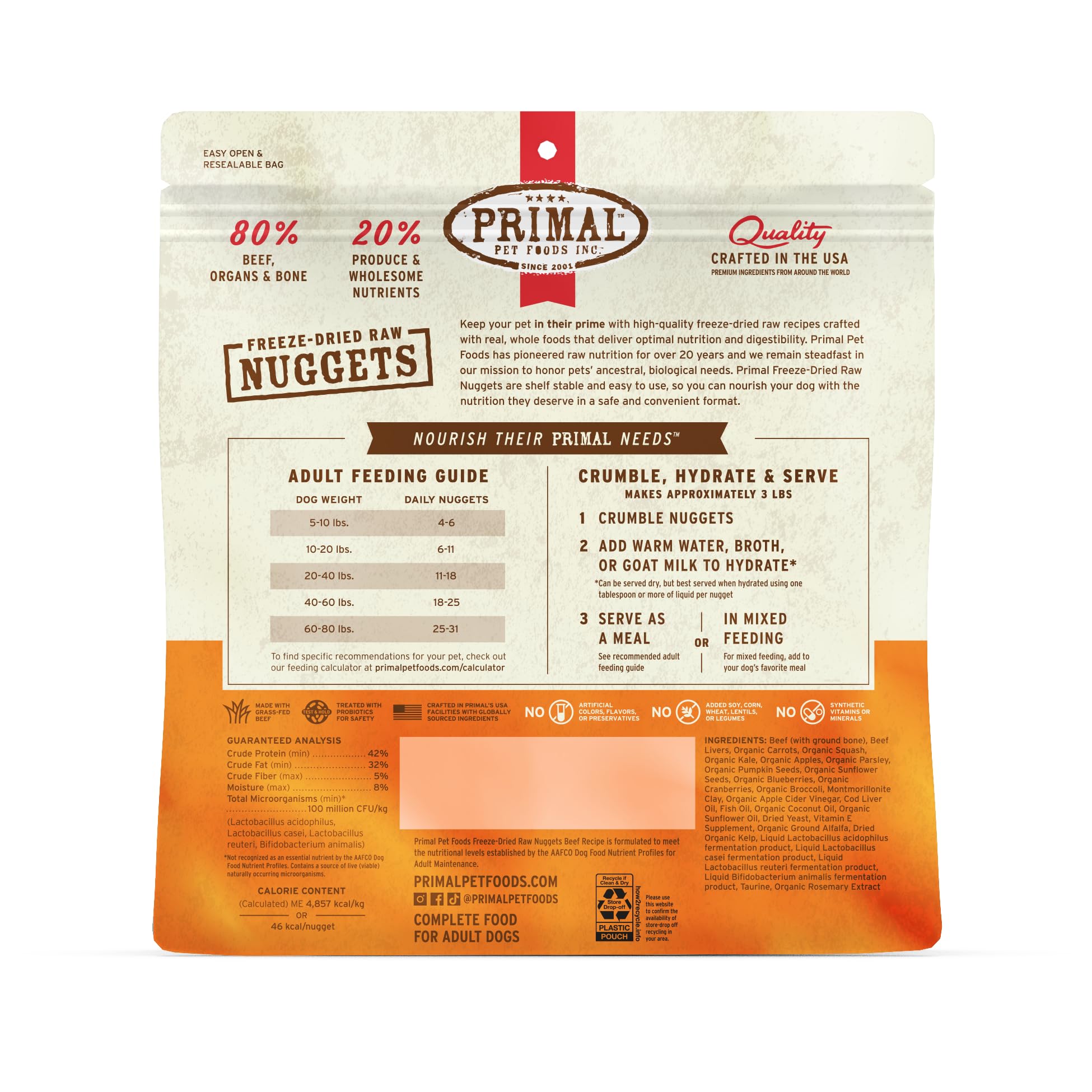 Primal Pet Foods nuggets in a resealable pouch for travel
