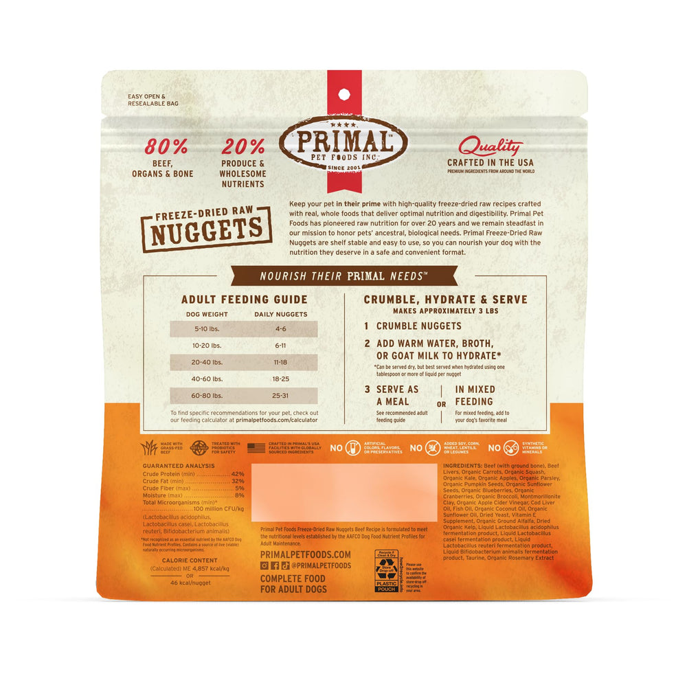 Primal Pet Foods nuggets in a resealable pouch for travel