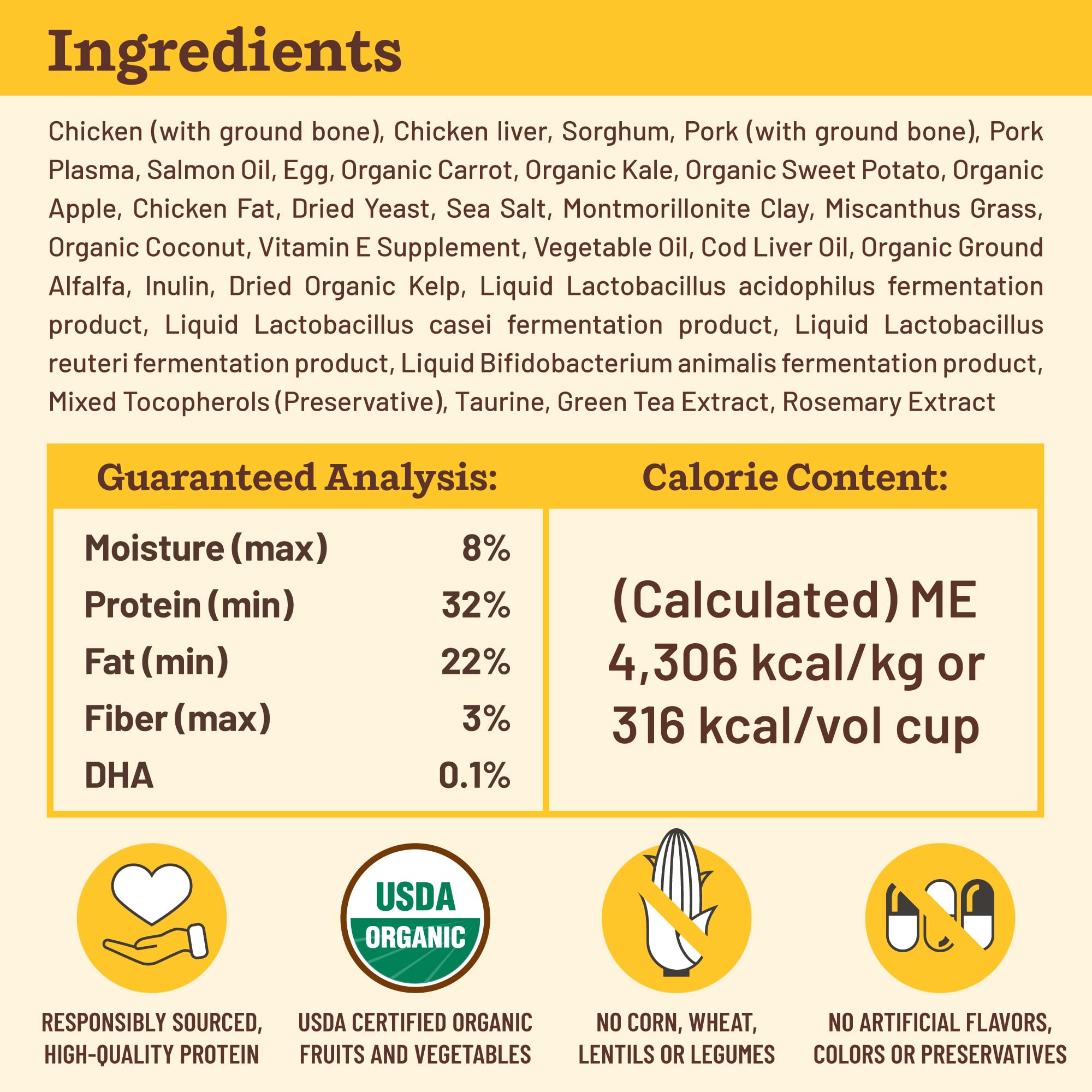 Primal Pet Foods Organic Vegetables Carrots Apples Kale show real ingredients.