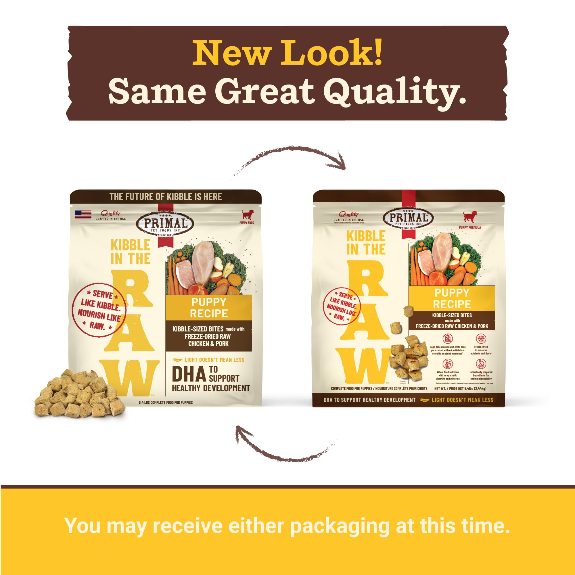Primal Pet Foods Ready to Serve Dry Dog Food enables mess-free feeding.