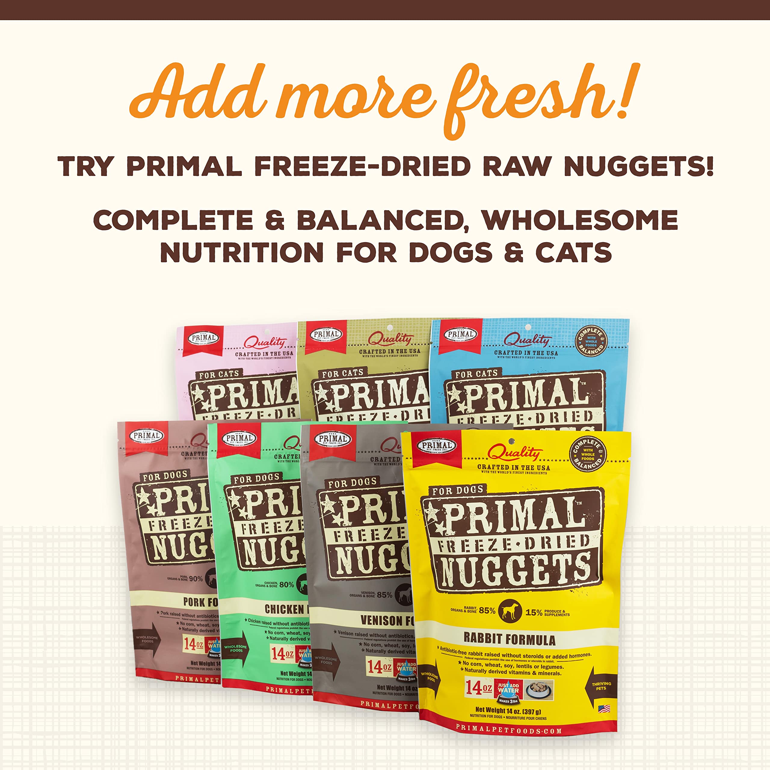Primal Pet Foods toppers for picky eaters, tempt dogs and cats at mealtime.