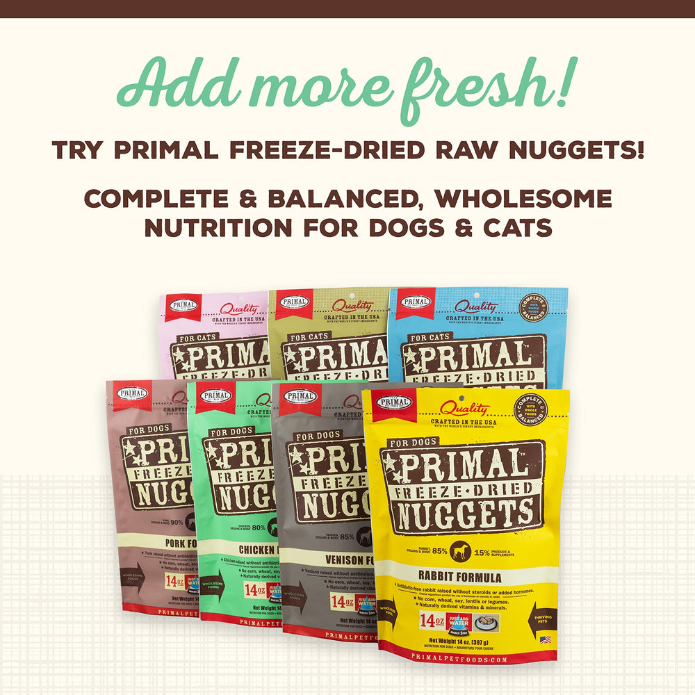 Primal Pet Foods toppers made-in-usa badge indicating USA-made quality.