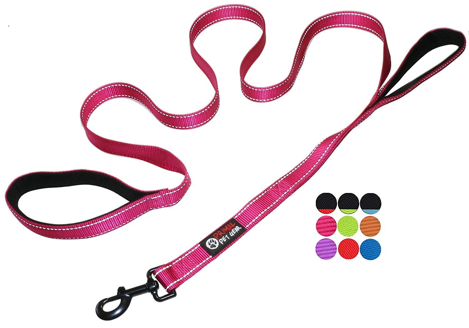 Primal Pet Gear dog leash with traffic-padded dual handles for comfortable control.