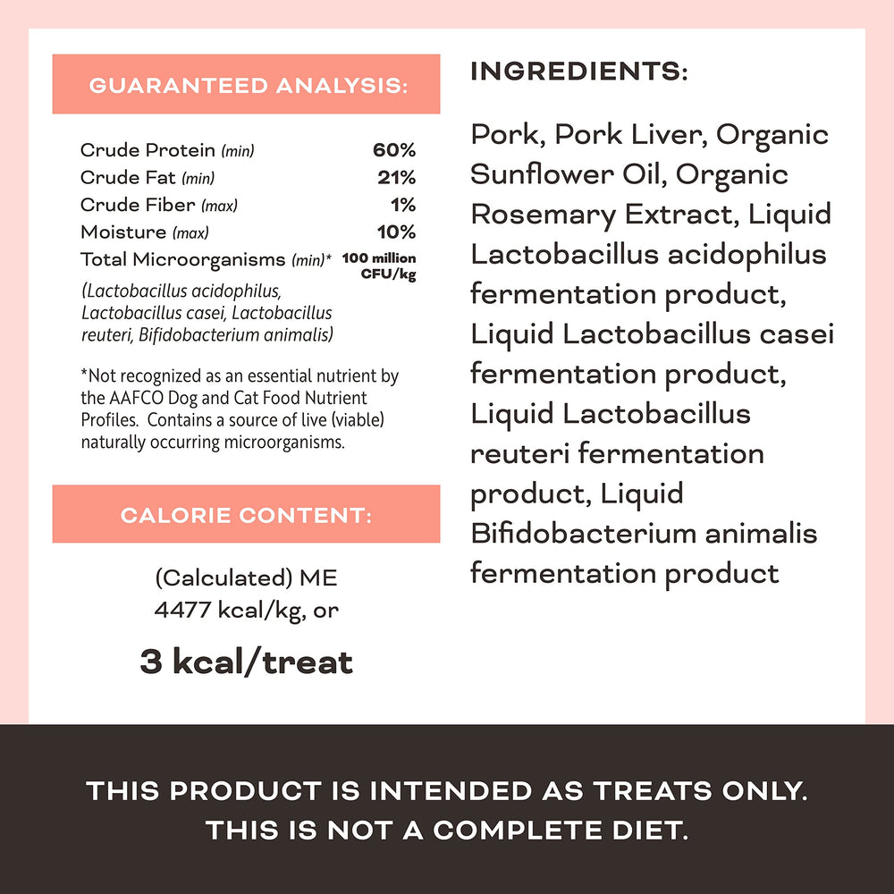 Primal Pet Foods pork liver cat treats designed as a convenient training reward or special treat.