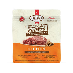 Primal Pronto Mini Nuggets beef scoop-serve: convenient complete meal in seconds.