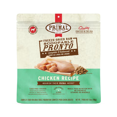 Primal Pronto Mini Nuggets chicken bag front shows shelf-stable raw nutrition.