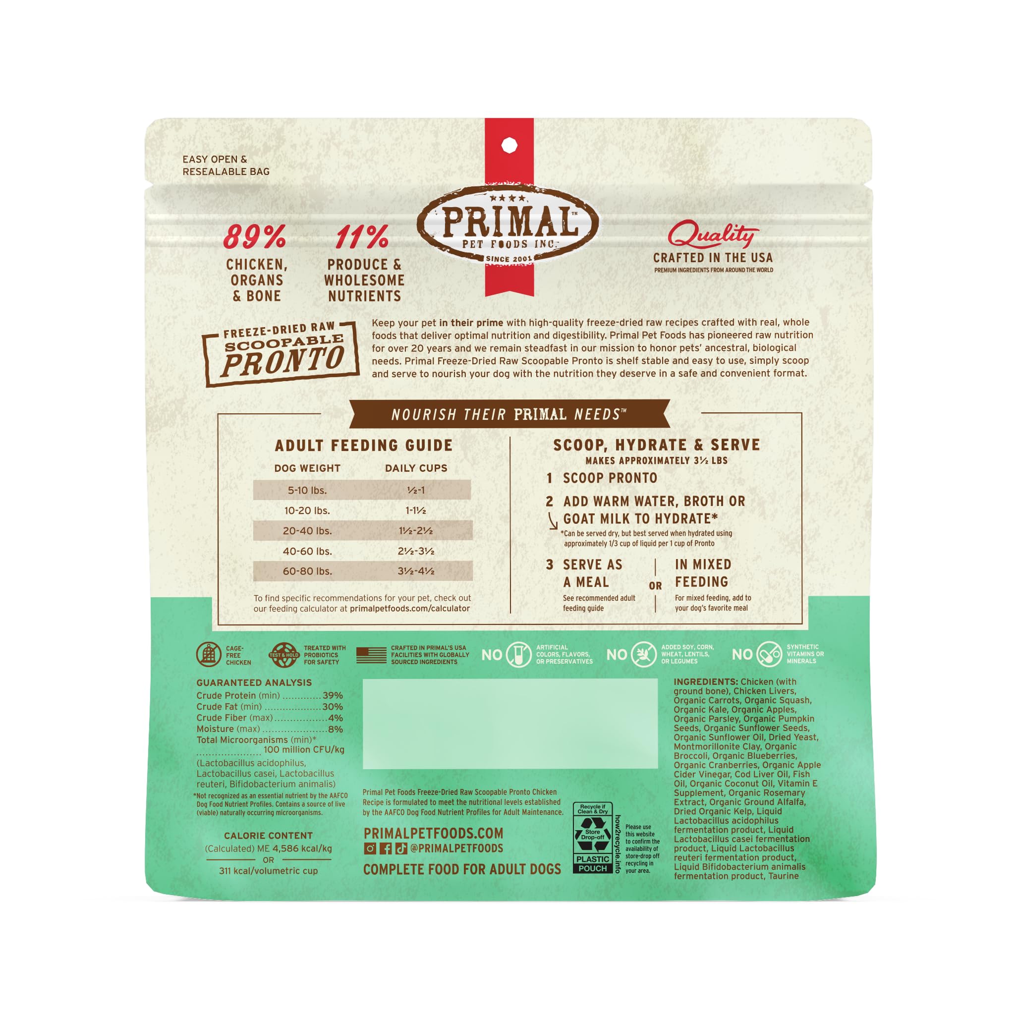 Primal Pronto Mini Nuggets chicken made-in-usa badge signals quality manufacturing.