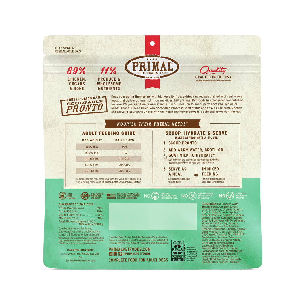 Primal Pronto Mini Nuggets chicken made-in-usa badge signals quality manufacturing.