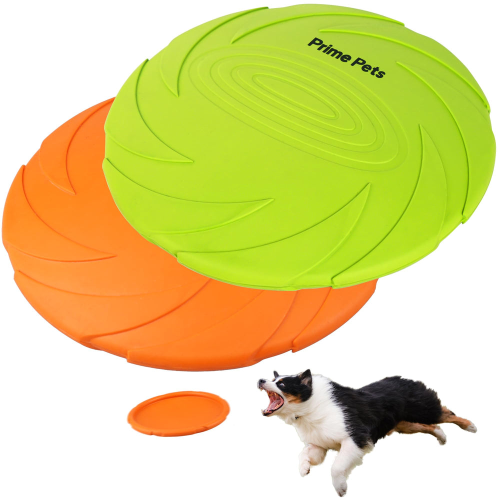 Prime Pets dog flying disc orange green side view for outdoor fetch