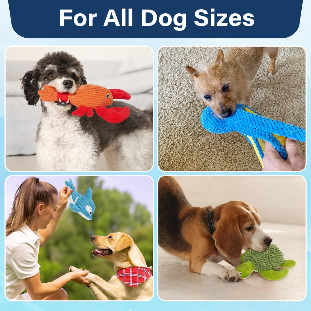 Prime Pets blue whale toy—stretchy, multi-textured buddy ideal for toss, squeak, and interactive play.