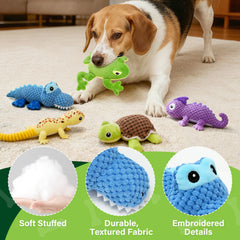 Prime Pets green frog dog toy with crinkle texture to attract dogs.