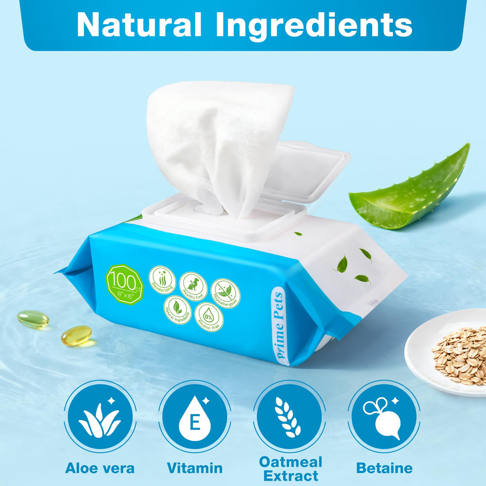 Prime Pets dog wipes face-eyes-ears image for quick facial and eye-area refresh.