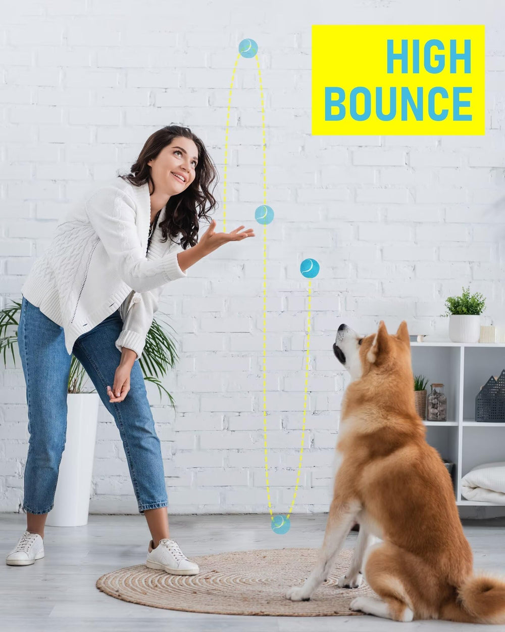 Prime Pets durable dog tennis ball inside with soft felt for quiet play