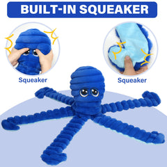Prime Pets Squeaky Octopus Toy head close-up squeaker highlights responsive playtime