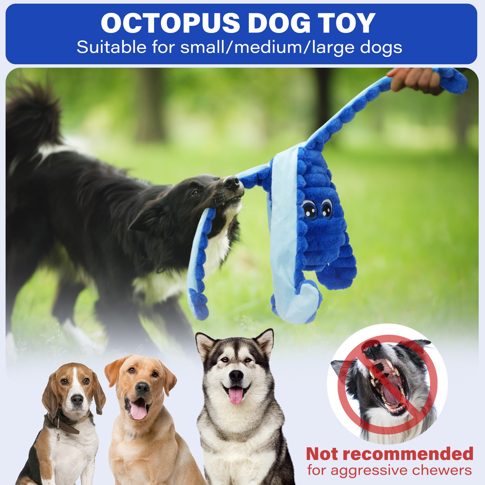 Prime Pets Squeaky Octopus Toy tug pose demonstrates fun durable companionship during games