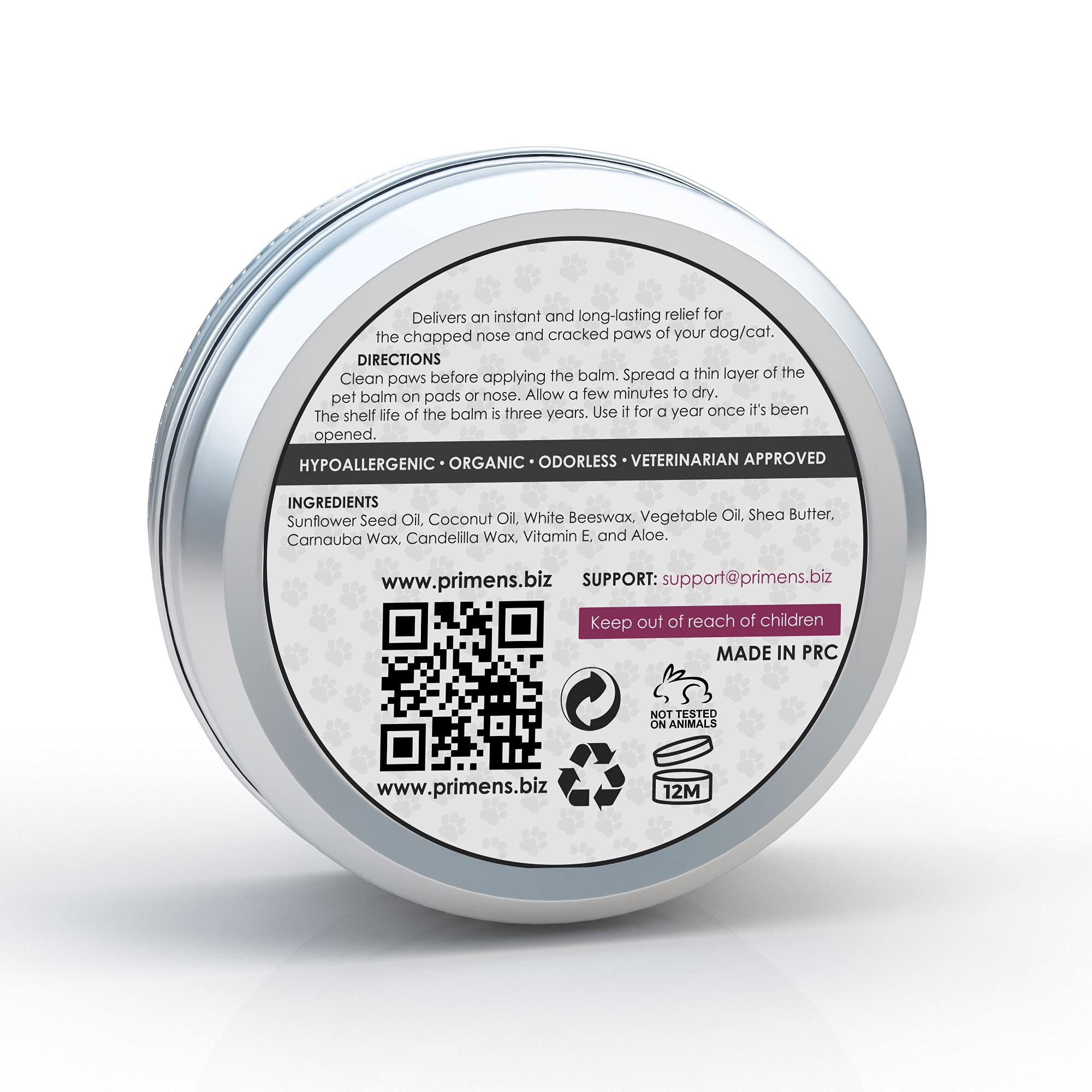 Primens Dog Paw Balm for all breeds image conveys broad suitability.