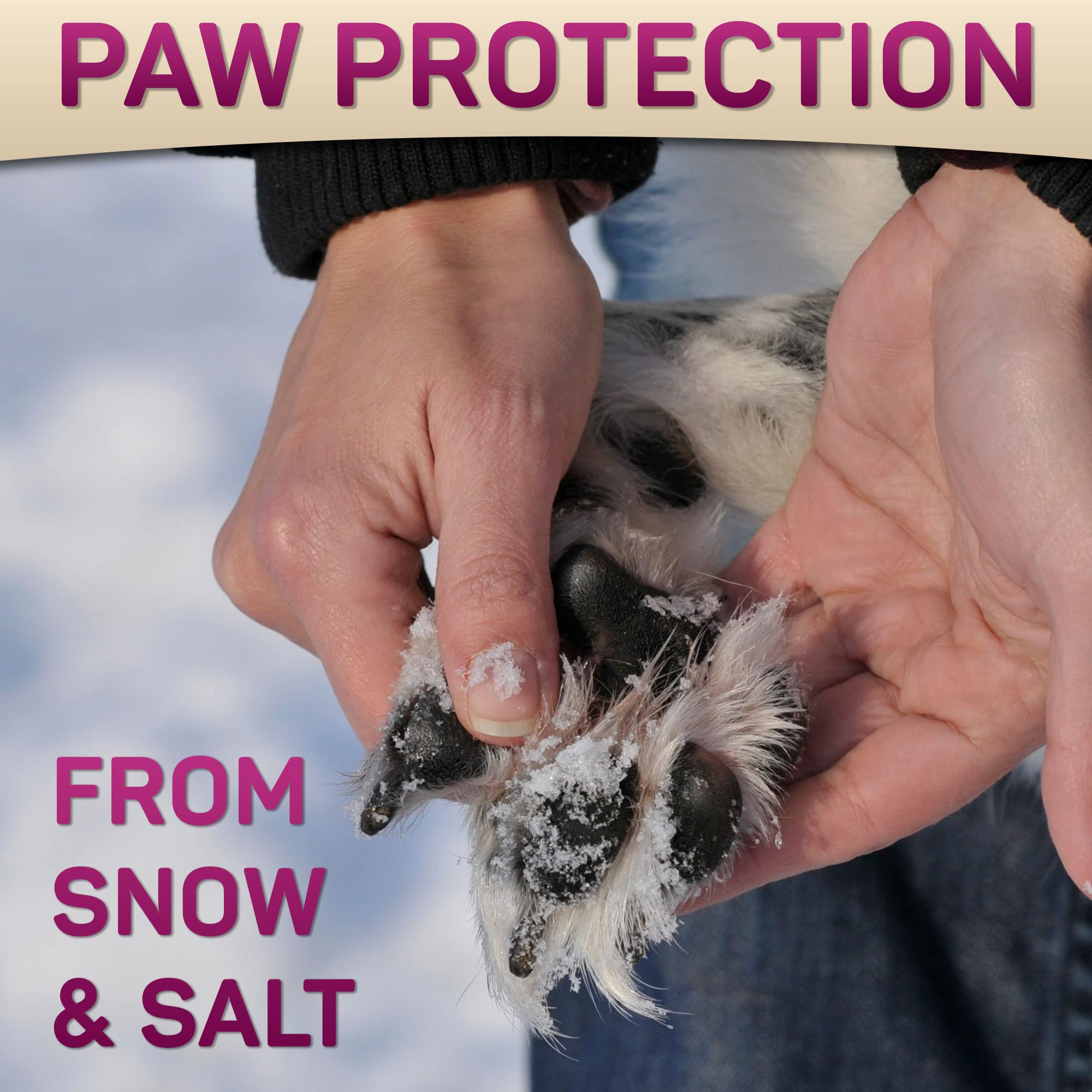 Primens Dog Paw Balm nose application demonstrates quick-absorbing relief for dry noses.