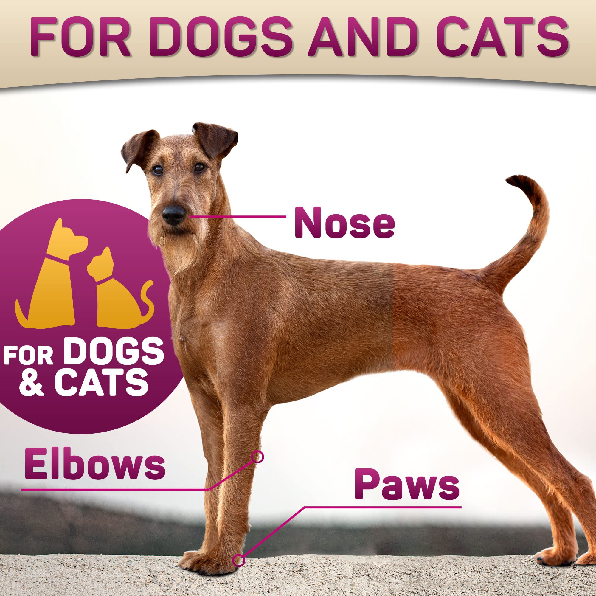 Primens Dog Paw Balm paw pad-care illustrates long-lasting moisture layer.