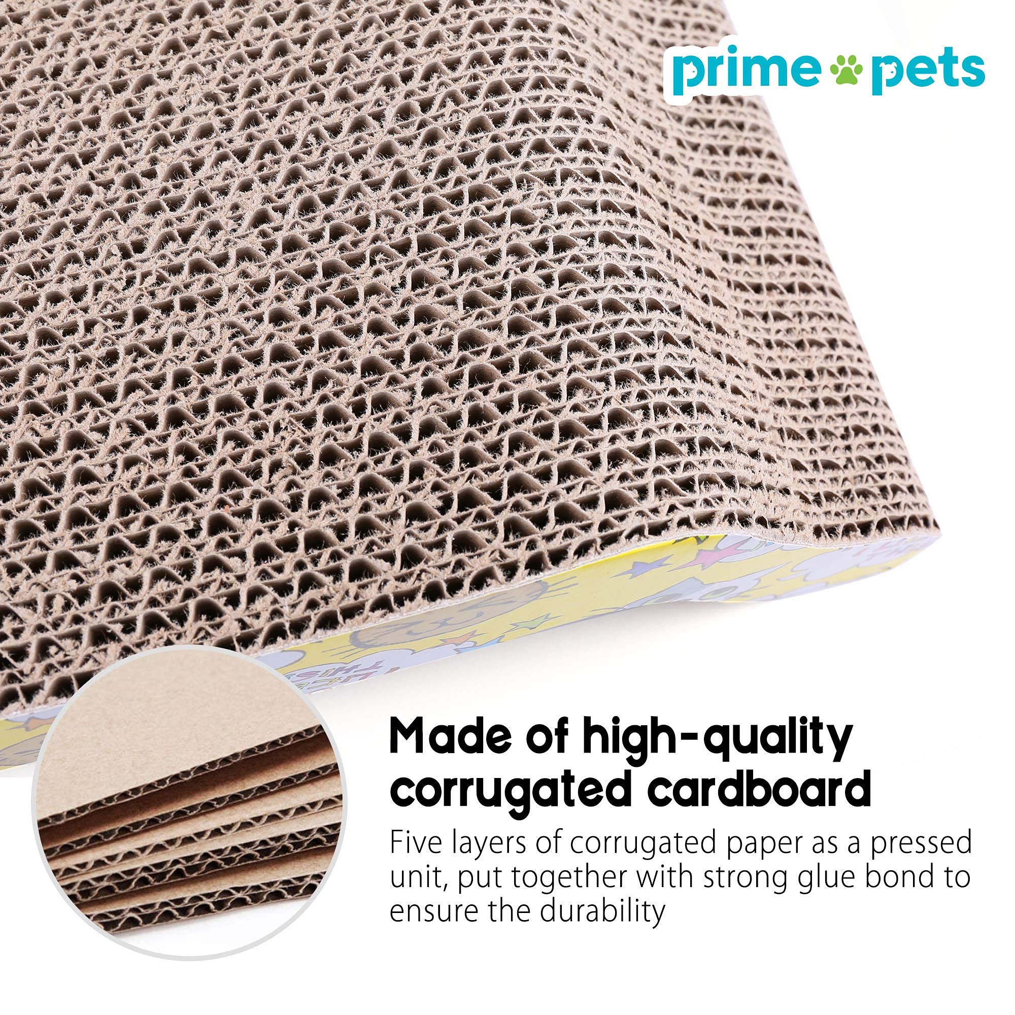 PrimePets catnip-included scratch cardboard provides enticing play