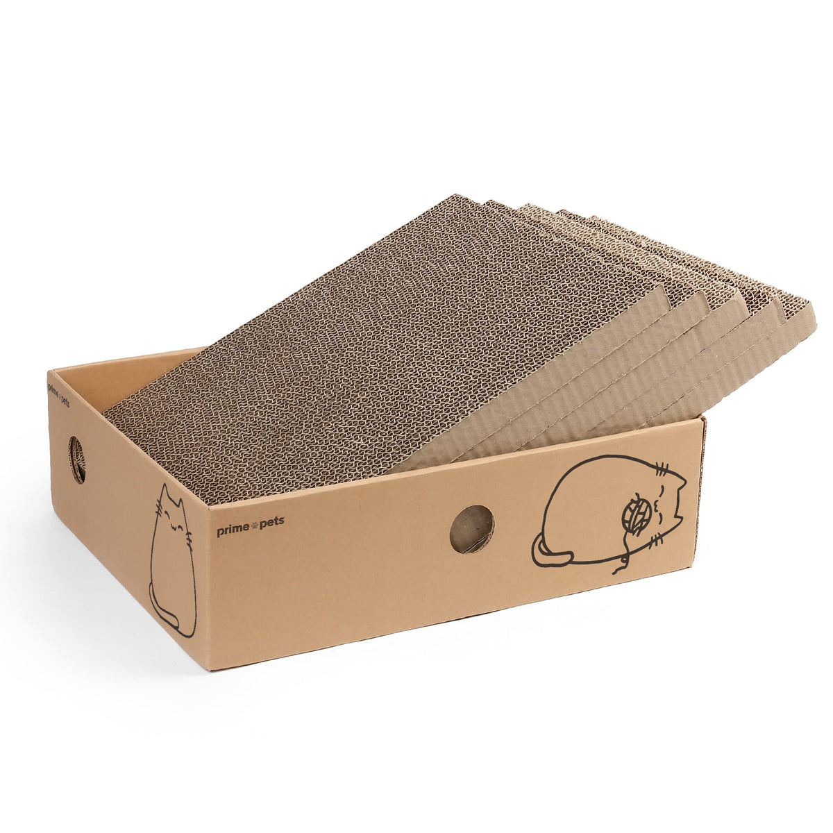 PrimePets wide-scratcher-box-setup shows a roomy scratching area to protect furniture