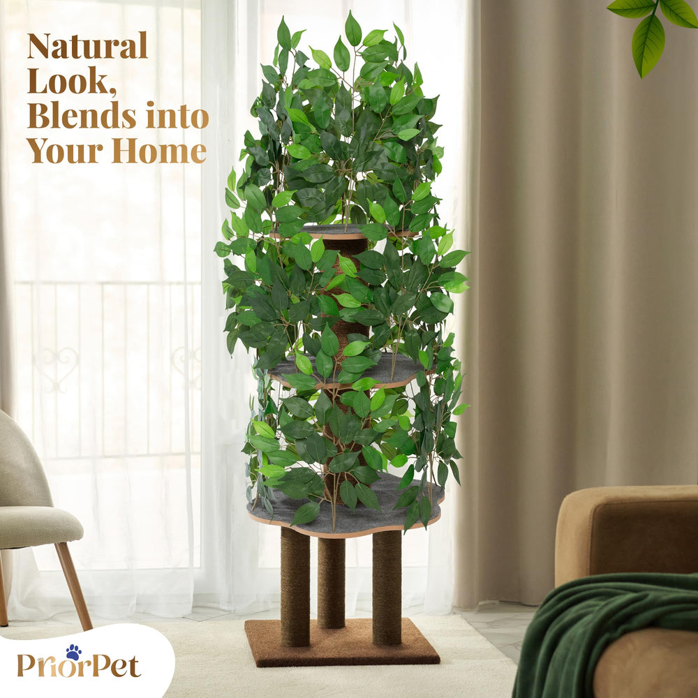 Priorpet Cat Tree non-toxic leaves provide pet-safe aesthetics for household safety.